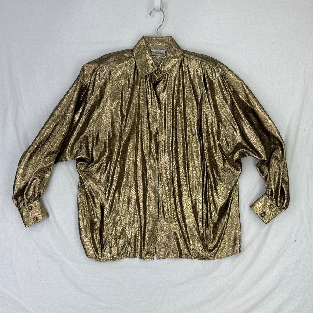 Jerri Sherman Saks Fifth Avenue Vintage Gold Metallic Paisley Blouse Sz 8‎